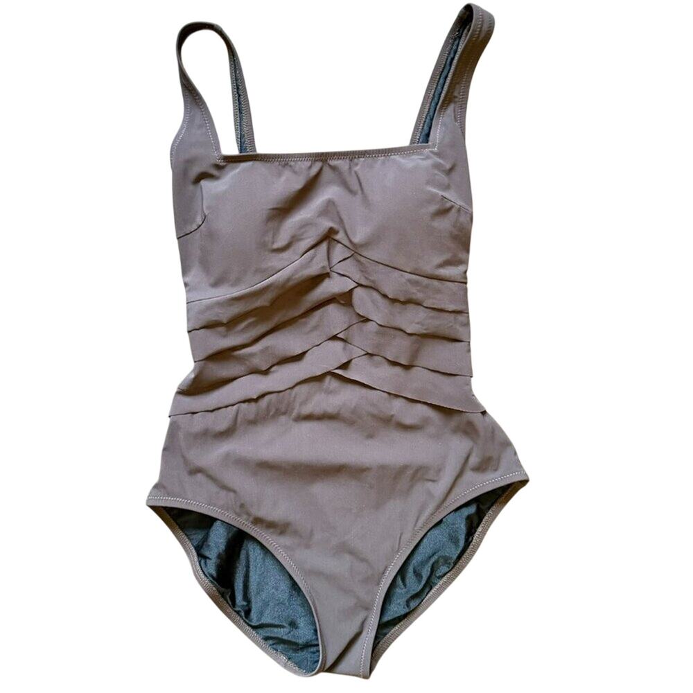 Gottex Ruched One Piece Swimsuit Brown Size 8 Minimalist Resort
